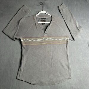 Lucky Brand Men's Long Sleeve Waffle Henley in Gray with Subtle Stripe